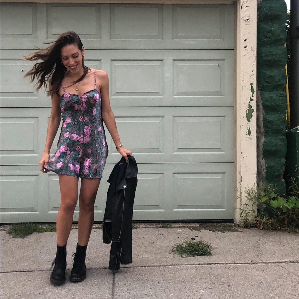 Vintage floral satin mini slip dress